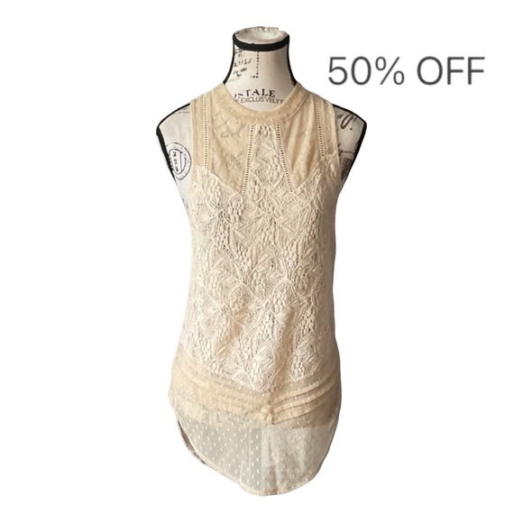 Free People Tops - Free People Embroidered Floral Sleeveless Lace Boho Tunic Top Size XS.